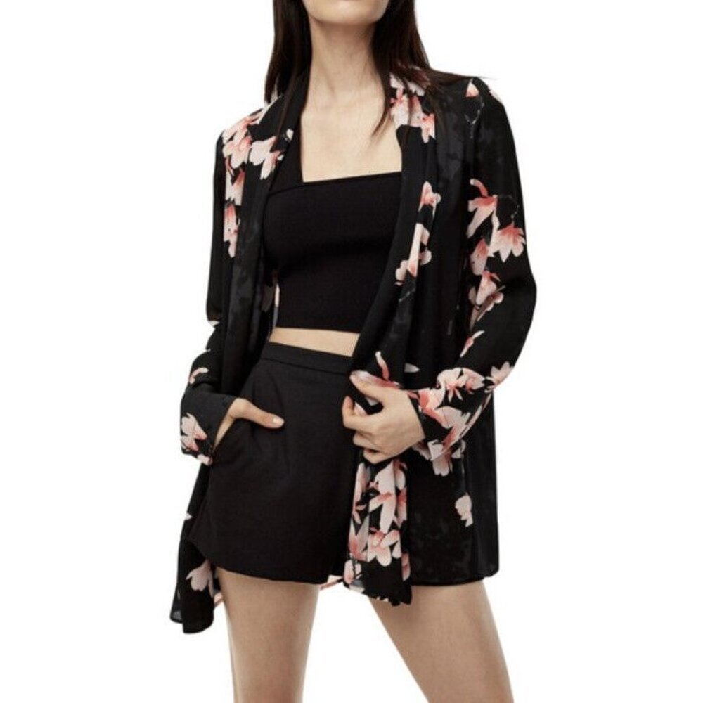 Aritzia Babaton Kimono XXS Lian Peony Print Open Front Robe Shawl collar